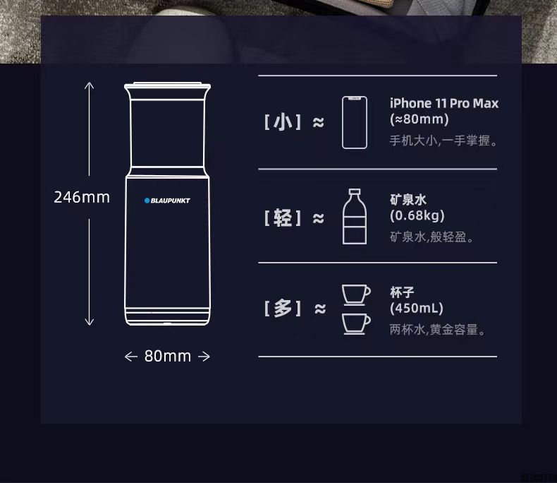 蓝宝便携式烧水壶BP-W1电热水杯烧水杯450ml